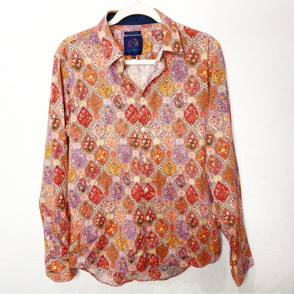 John Lennon Men’s Button Front Stretchable Shirt Boho Pattern Unique Size Small - Picture 1 of 8